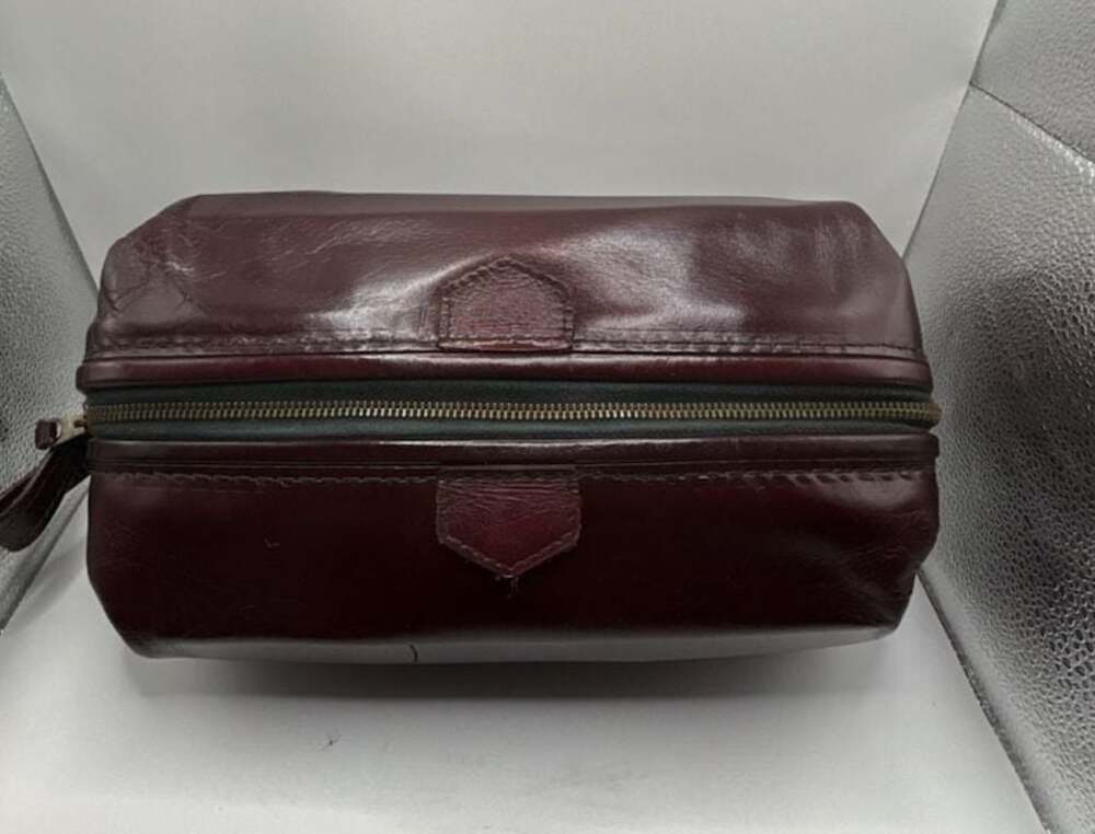 Vintage Genuine Leather Toiletry Travel Bag Burgundy
